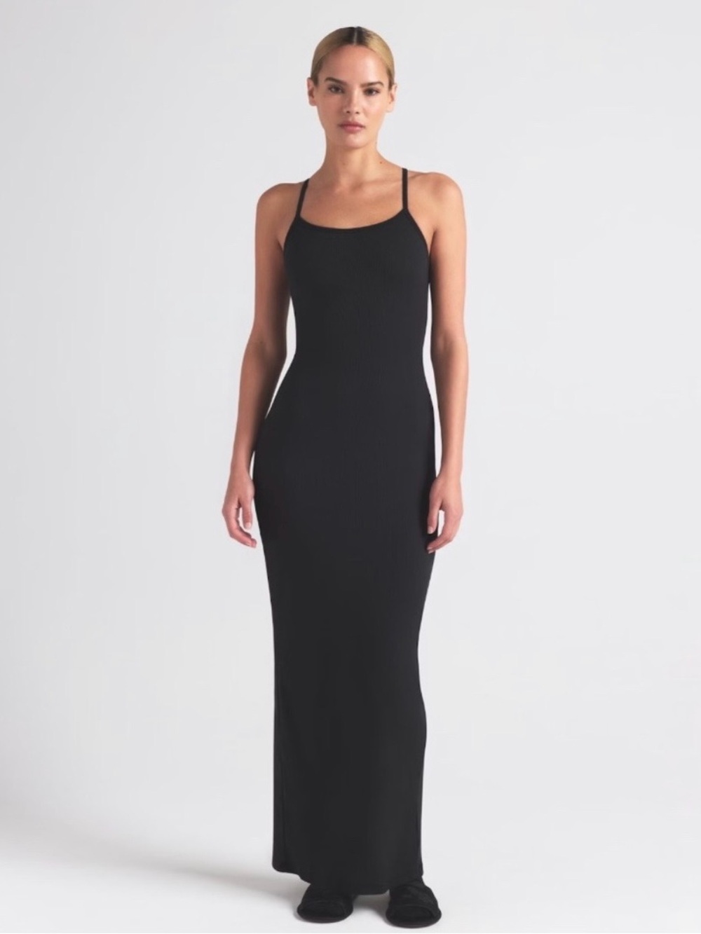 NWT Skims Onyx Slim Maxi Ribbed Cami Dress